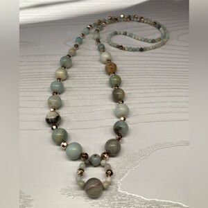 ✨Handmade Amazonite & Faceted Rose Gold Beaded Necklace